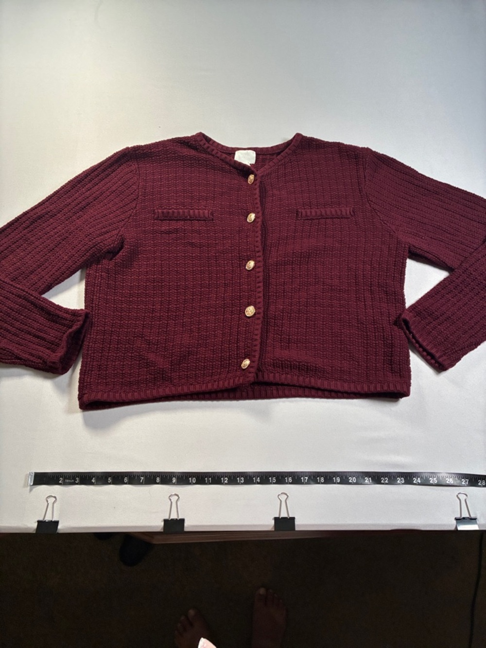 H&M Maroon  Cropped Button-Front Knit Cardigan Womens XL